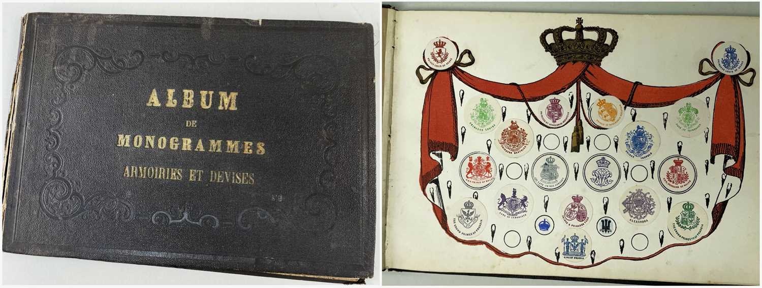 ALBUM OF MONOGRAMS (ARMOIRIES ET DEVISES), circa 1869, collection album containing stuck-down labels