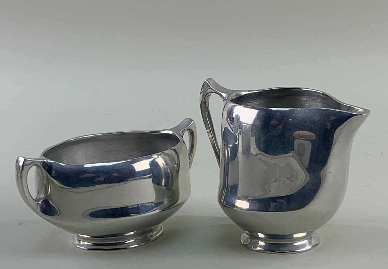 1960's PIQUOT WARE PEWTER TEA SERVICE comprising teapot, hot water jug, cream jug, sugar basin and - Image 5 of 8