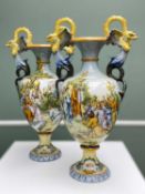 LARGE PAIR CANTAGALLI POLYCHROME MAIOLICA VASES, decorated with biblical scenes including Moses with