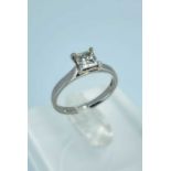 PLATINUM DIAMOND SOLITAIRE ENGAGEMENT RING, Princess cut, the single stone measuring 0.8-0.9cts
