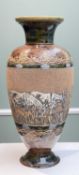 DOULTON LAMBETH STONEWARE VASE BY HANNAH BARLOW, sgraffito decorated with donkeys grazing, with