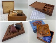 FOUR WOOD GAMES, comprising Italian 'Legnomagia' specimen wood puzzle, and a cube construction