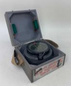 WWII RAF-TYPE P8 AIRCRAFT COCKPIT COMPASS in original transit case, stamp to lid of box dated