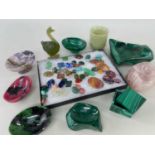 ASSORTED CRYSTAL SPECIMENS including quartz, malachite and other specimen bowls, together with a