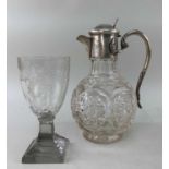 SILVER MOUNTED CUT GLASS CLARET JUG, Alexander Clark & Co Ltd, Birmingham 1915, scroll handle,