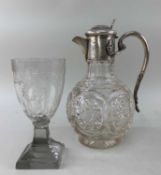 SILVER MOUNTED CUT GLASS CLARET JUG, Alexander Clark & Co Ltd, Birmingham 1915, scroll handle,