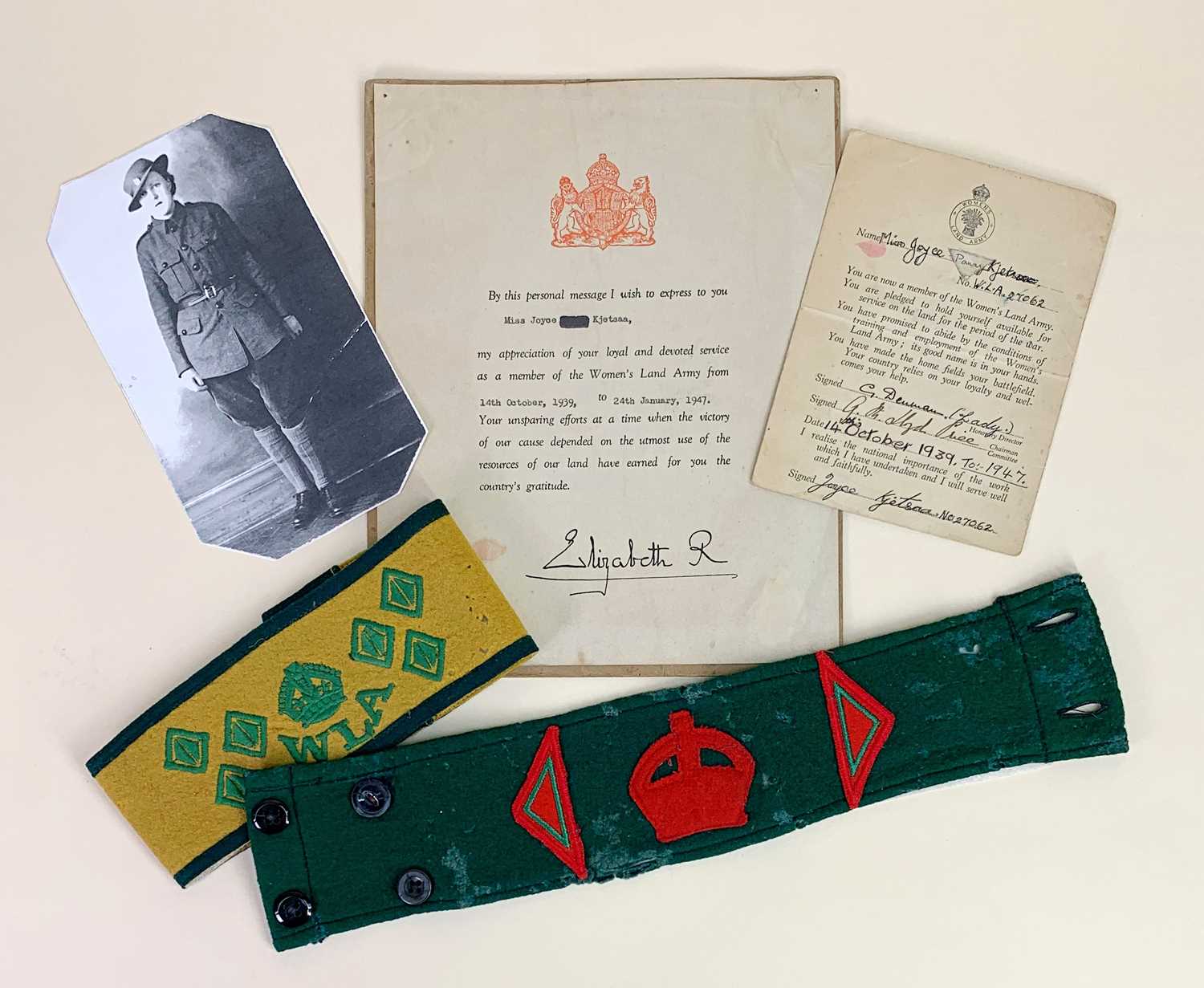 WORLD WAR II WOMEN'S LAND ARMY COLLECTION relating to Joyce Pansy Kjetsaa (believed born Swansea