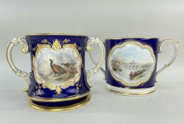 ROYAL WORCESTER LOVING CUP, the cylindrical mug decorated with reserve of pheasant within gilt