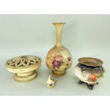 ROYAL WORCESTER BLUSH IVORY ONION VASE, 19cms high, decorated with spray of flowers, marked G991,