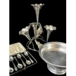 MIXED GROUP OF SILVER & PLATE, including George V silver pedestal fruit dish, Birmingham 1919,