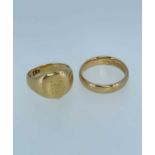 GOLD JEWELLERY comprising 18ct gold engraved signet ring together with an 18ct gold band, 10.4gms
