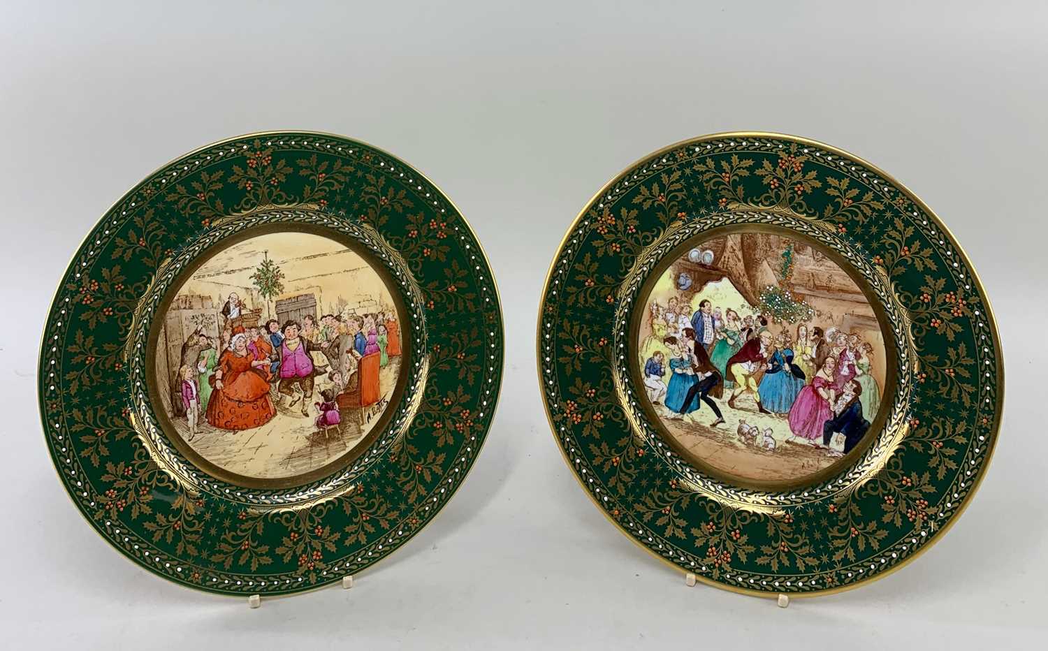 PAIR CAVERSWALL PORCELAIN CHRISTMAS PLATES, limited edition of 1000, depicting hand coloured printed