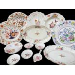 COLLECTION OF ENGLISH & CONTINENTAL FLORAL DECORATED DISHES, including a pair of continental oval