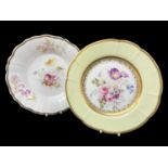 TWO ENGLISH PORCELAINS FROM THE LESLIE JOSEPH COLLECTION comprising floral dish with gilt rim, 22cms