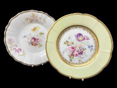TWO ENGLISH PORCELAINS FROM THE LESLIE JOSEPH COLLECTION comprising floral dish with gilt rim, 22cms
