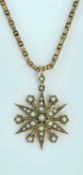 9CT GOLD SEED PEARL STARBURST PENDANT on 9ct chain, 6.5gms, in Trinidad Jewelry Ltd box