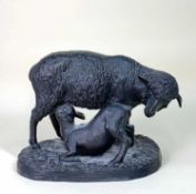 AFTER EDOUARD SIENARD (FRENCH), bronze sculpture of a standing ewe and lamb, signed, 18cms high