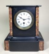 EARLY 20TH CENTURY BELGIAN SLATE & MARBLE MANTEL TIMEPIECE, 25.8cm high