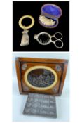 ASSORTED METAL WORK ITEMS comprising a shells chocolate mould inscribed Anton Reiche for Bramigk &