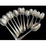 SILVER SPOONS, comprising set of six George V rattail coffee spoons with monogram engraved bowls,
