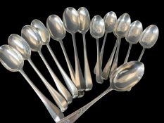 SILVER SPOONS, comprising set of six George V rattail coffee spoons with monogram engraved bowls,