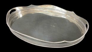 ELECTROPLATED GALLERY TRAY with pierced border decoration, 62 x 41cms Provenance: contents of Machen