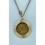 GEORGE V GOLD SOVEREIGN, 1913, set in 9ct gold pendant mount on chain, 11.5gms (not including chain)