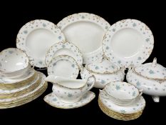 ROYAL CROWN DERBY VINTAGE PATTERN DINNERWARE, decorated with turquoise flower heads and gilt border,