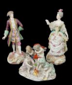 CONTINENTAL MEISSEN-STYLE PORCELAIN FIGURES, comprising gentleman in tail coat and tricorn hat and