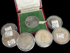 COLLECTION OF CROWNS comprising Victorian 1845 crown, boxed Victorian 1893 crown, George V 1935