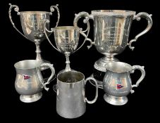 VARIOUS PLATED TROPHY CUPS including The Lisvane Agricultural Show-Society, 30cms high, The Patricia