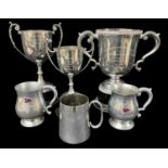 VARIOUS PLATED TROPHY CUPS including The Lisvane Agricultural Show-Society, 30cms high, The Patricia