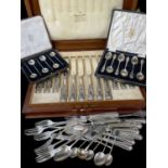 ASSORTED SILVER FLATWARE, including Late Victorian Mappin & Webb cased half set of six Kings pattern