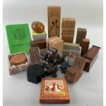 ASSORTED PUZZLES, mostly wood and comprising Zig-zag and Chinese cross puzzles, some in boxes,