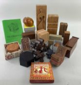 ASSORTED PUZZLES, mostly wood and comprising Zig-zag and Chinese cross puzzles, some in boxes,