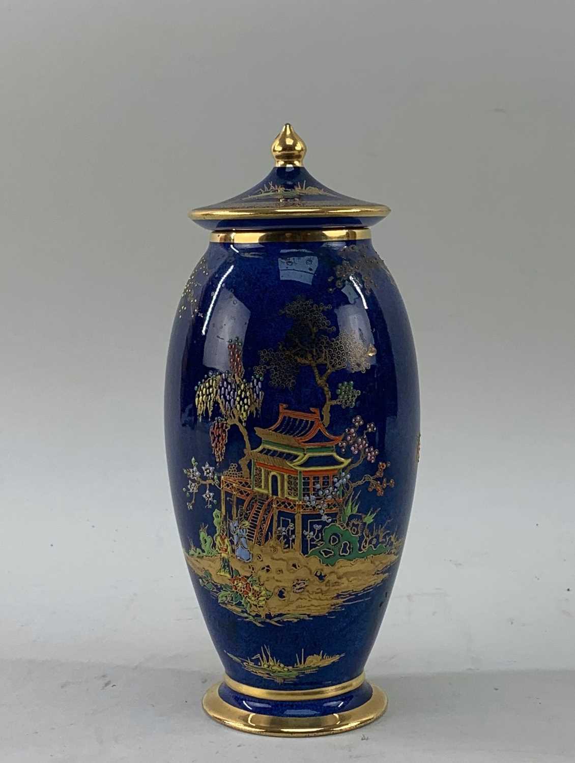 CARLTON WARE: EARLY 20TH CENTURY BLUE GROUND NEW MIKADO PATTERN comprising pair of pot pourri vases, - Image 3 of 5