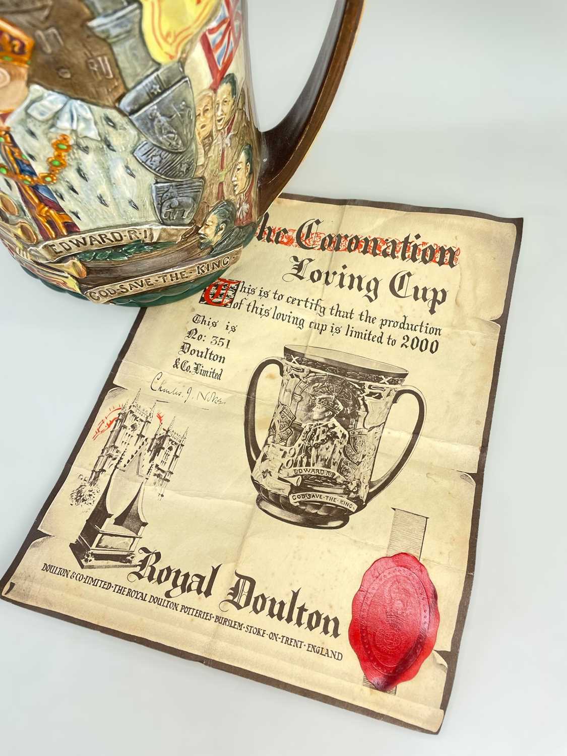ROYAL DOULTON LOVING CUP, commemorating the Coronation of Edward VIII, limited edition 351/2000, - Image 4 of 4