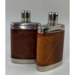 PAIR OF MODERN HIDE & PLATED HIP FLASKS, of slightly curved form (2) Provenance: private