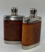 PAIR OF MODERN HIDE & PLATED HIP FLASKS, of slightly curved form (2) Provenance: private