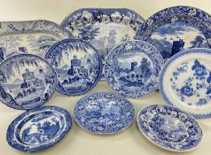 GROUP OF SWANSEA BLUE & WHITE TRANSFER PLATES & PLATTERS including patterns 'Ladies of