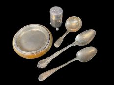 ASSORTED SILVER comprising American silver spoon, the bowl engraved 'State Normal School, Creeley,