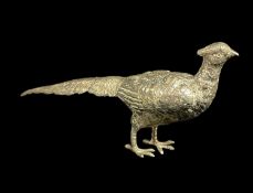 LATE 20TH CENTURY WHITE METAL MODEL OF A STANDING PHEASANT, 7 h x 15cms long, 70g