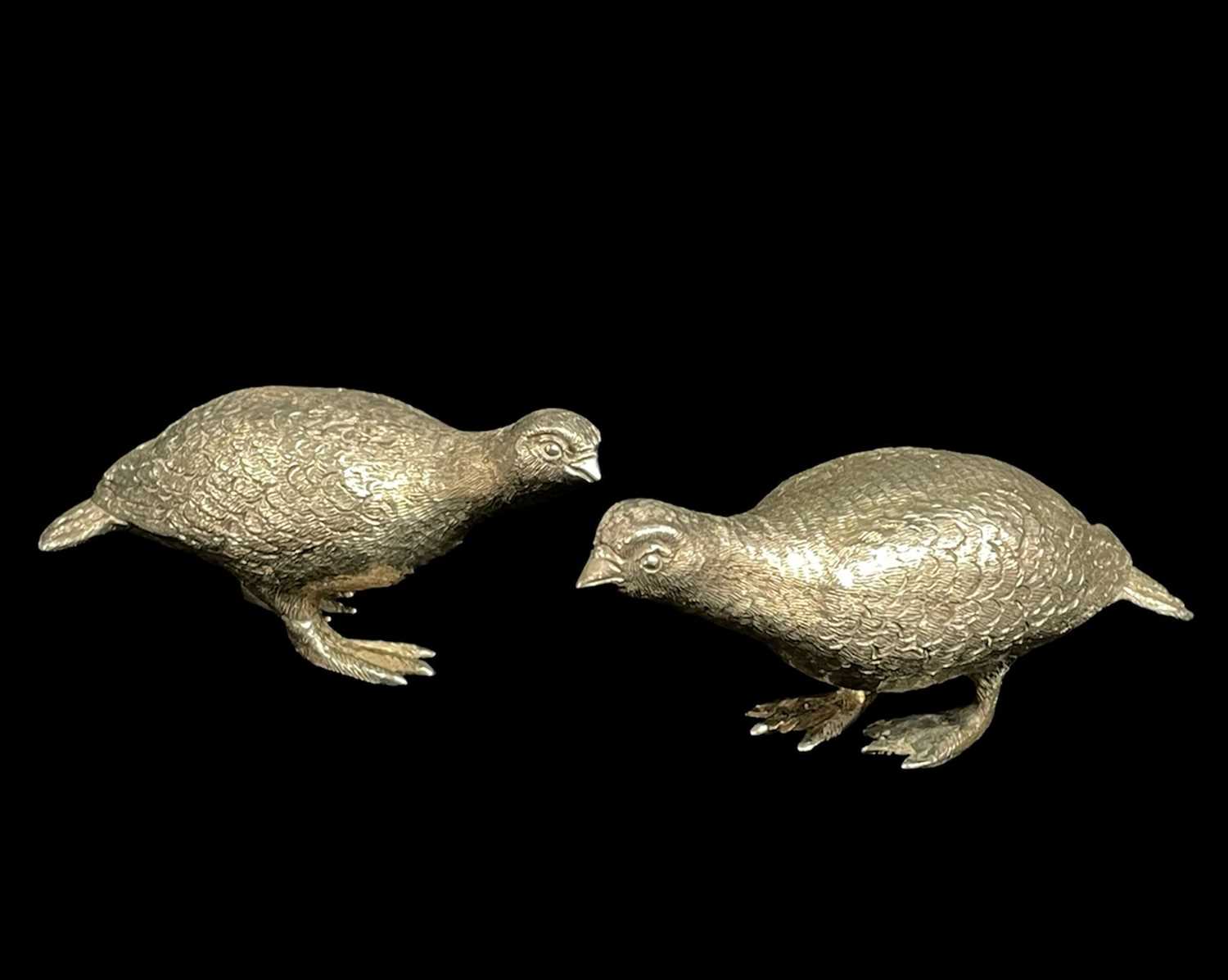 TWO SILVER MODELS OF GROUSE, London 1972, one by William Comyns & Son, 4h x 7cms long, tot appr