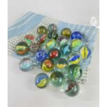 COLLECTION VINTAGE GLASS MARBLES, including 3 scrambled marbles and 21 cats eyes marbles (24)