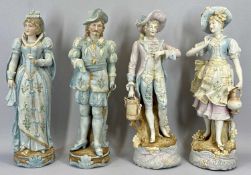 CONTINENTAL BISQUE & OTHER FIGURINES - 4 (2 pairs), 45cms tall