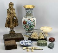 EASTERN ASSORTMENT - to include Cloisonne vase, floral decorated, 39cms tall, wooden figure of a
