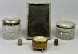 SILVER DRESSING TABLE ITEMS - two jars, photograph frame, 15 x 10cms overall, 19th Century mother of