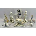 LLADRO ASSORTED FIGURES (8) - to include Oriental ladies, girls with ducks and a cow, 32cms the