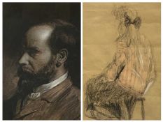 UNSIGNED 19TH CENTURY charcoal portrait - a bearded gentleman, 50 x 42cms, and BURBRIDGE? pastel