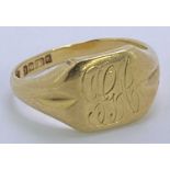 GENT'S 18CT GOLD SIGNET RING - size U, 9.8grms, inscribed inside 'JIA 1959'